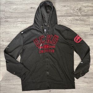 Ecko Unlimited Black Zip-Up Hoodie with Red Logo